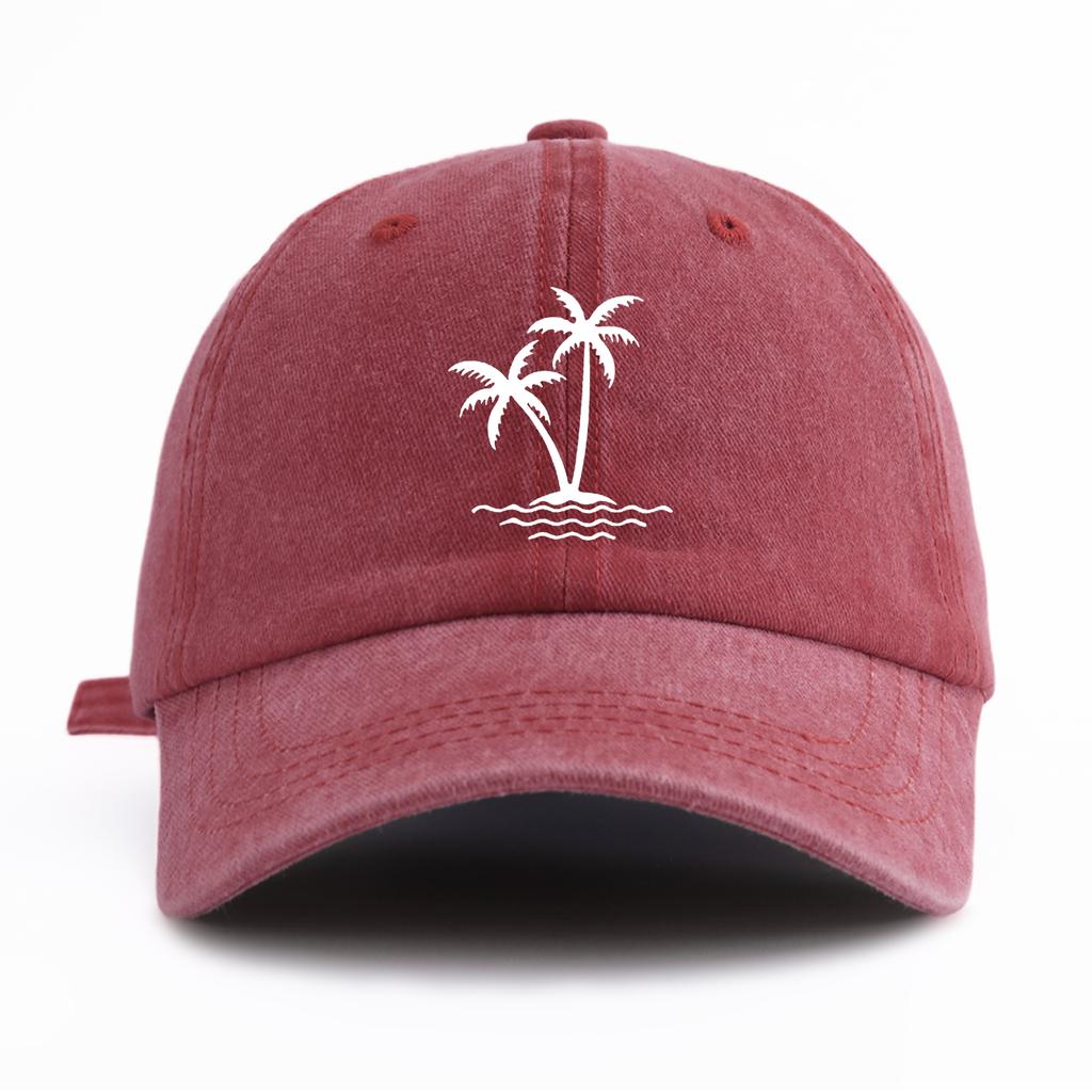 1pc Coconut Tree Print Washed Baseball Cap for Adults, Minimalist Retro Style Casual Soft Adjustable Dad Hat, Perfect As Gift