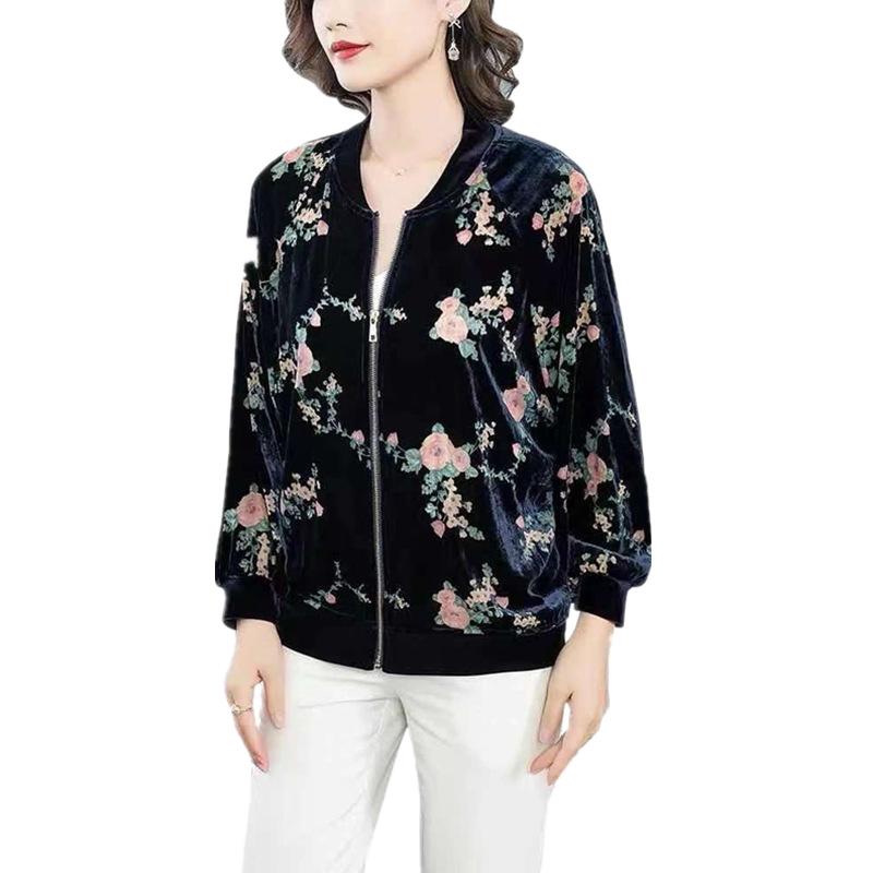 Women's Casual Gold Velvet Baseball Jacket - Korean Style, Loose Fit, Long Sleeve. Perfect for Spring & Autumn.