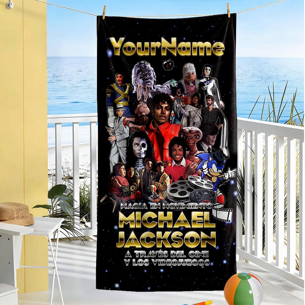 Michael Jackson Customized Name Beach Towel Super Soft & Absorbent Suitable for Swimming Gym Camping Yoga Vacation