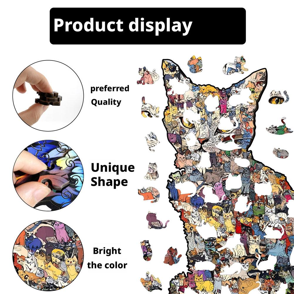 New DIY Wooden Irregular Shaped Puzzle with Cat Design - Children's Educational Toy Decorative Painting Puzzle Ornament