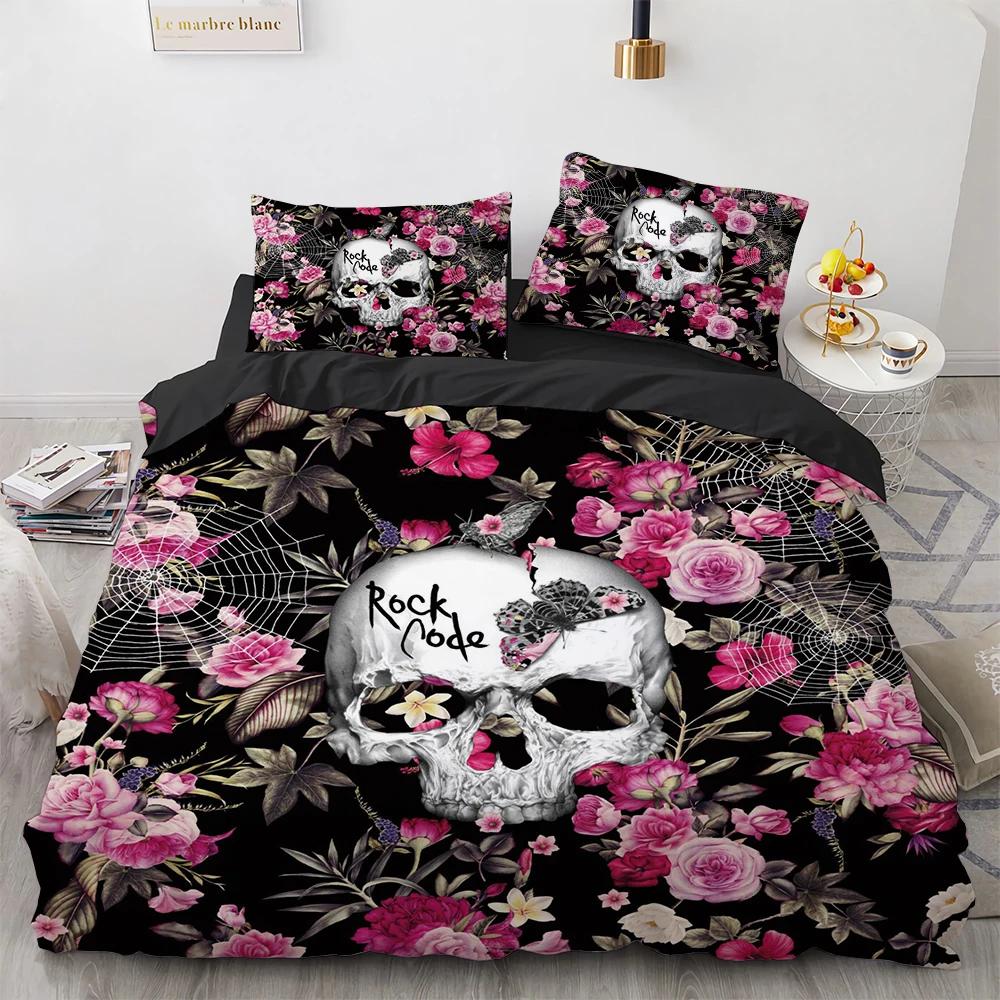 

Spider Web Beding Soft Duvet Cover Set Halowen Theme Rose Skul Print Warm Comforter Cover Young Boys Young Girls Microfiber Bedspread Cover Set 100*200cm Single