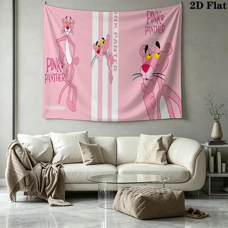 Pink Panther Wall Tapestry Aesthetic Wall Hanging Printed Fabric Blanket Decorative Tapestries for Bedroom Living Room Home Decor