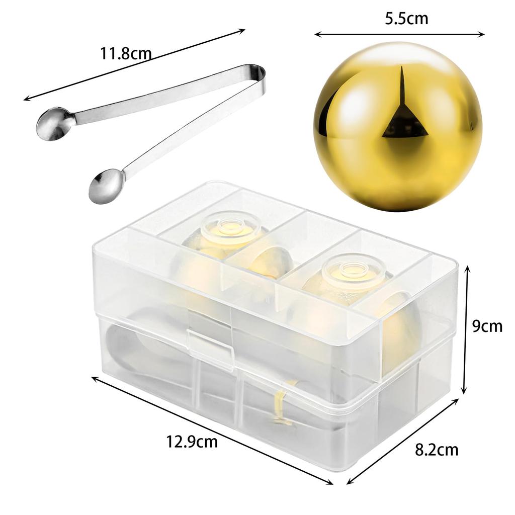 Stainless Steel Ice Ball Maker Set with Whiskey Stones, 5.5cm Diameter, Set of 2, Includes Storage Case and Ice Tug, Reusable Non-Melting Ice