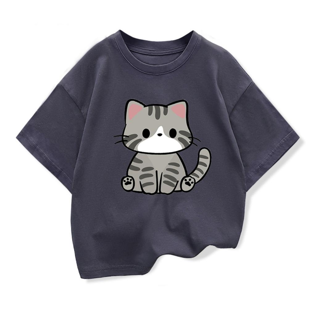 Original Design Summer Children Clothing Kids Short Sleeve T Shirts Cute Litle Cat Graphic Boys Girls Casual Loose Tee Tops