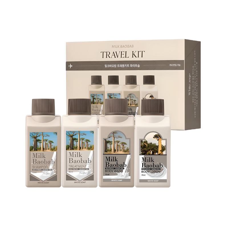 

[Milk Baobab] White Soap Travel Kit (70ml x 4ea) - Shampoo, Treatment, Body Wash, Body Lotion