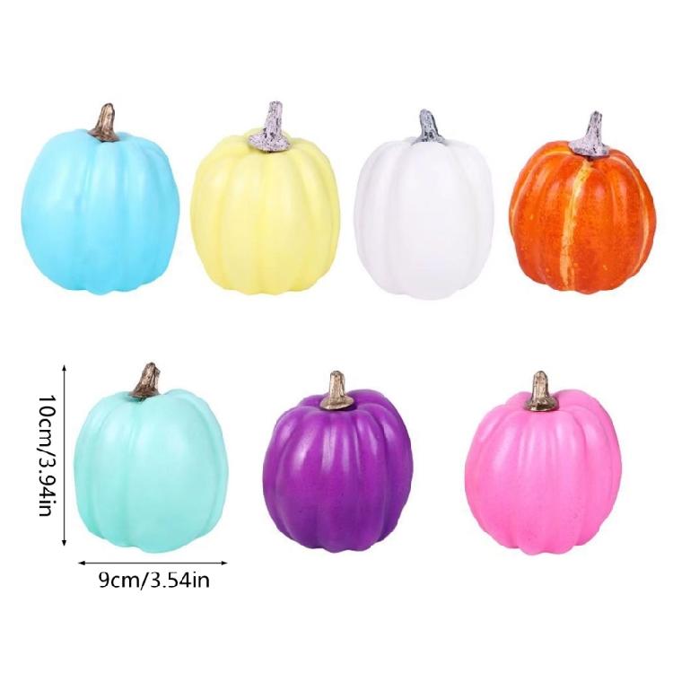 7pcs Foam Artificial Pumpkin Halloween Artificial Craft Colorful Pumpkin Garden Supply Desk Home Figures Decorations