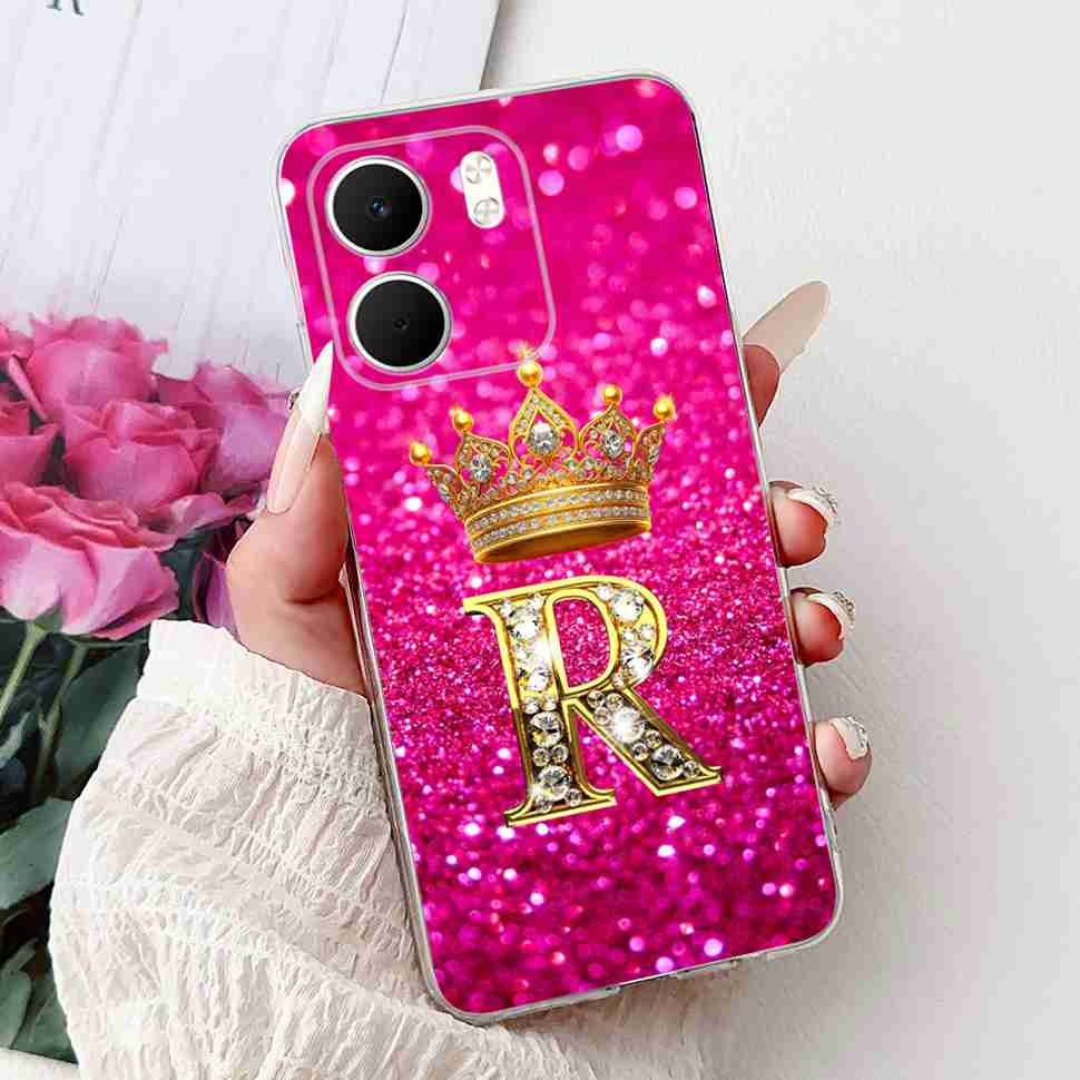 For Oppo A5x 4G CPH2725 Case Fashion Flower Crown Soft Silicone TPU Cover For Oppo A5X A5x 5G 6.67" Letter A-Z Phone Shell Capa