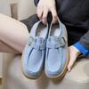 Fashion Women Loafer Shoes Genuine Leather 2025 Autumn New Suede Platform Kangaroo Shoes Women Wedges Belt Buckle Slip-on Shoes Women