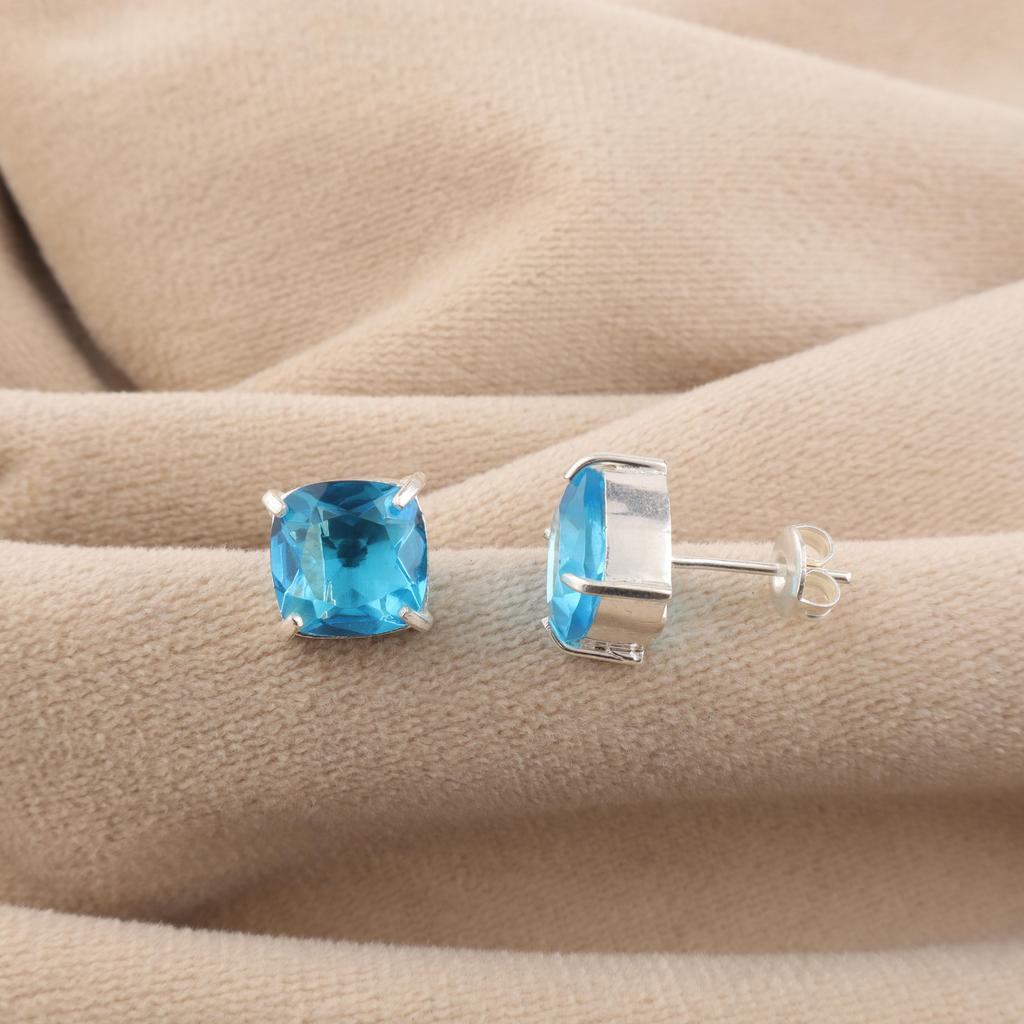 Swiss Blue Topaz Gemstone 925 Sterling Silver Handmade Jewelry Partywear Studs Earring 1" For Birthday EE-181-14