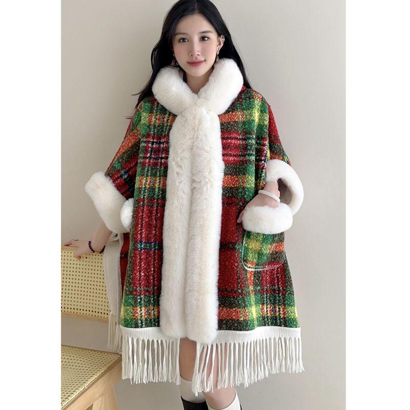 Mit Fleece gefütterter verdickter Schal Großer Pelzkragen Umhang Umhang Oberbekleidung Damen Herbst und Winter Neuankunft stilvolle Kapuzenoberbekleidung