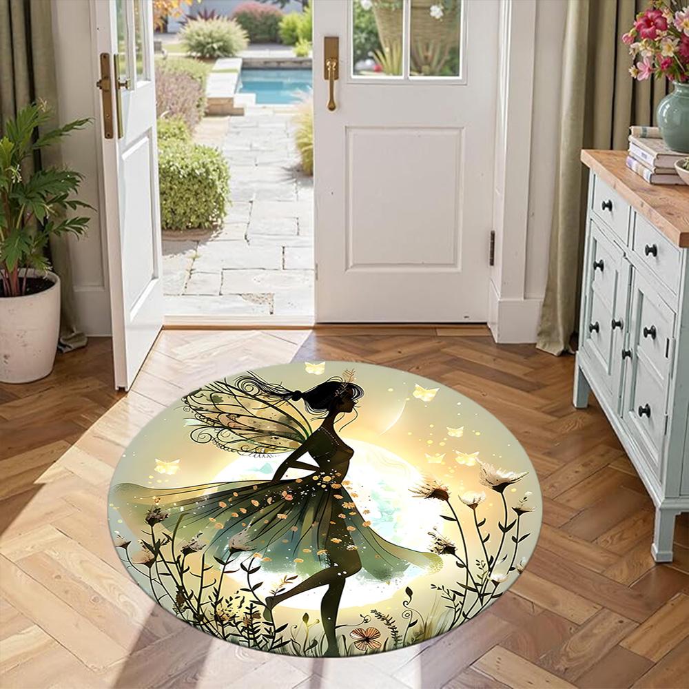 Girl Round Area Rug Suitable for Study Room Playrooms Bedrooms Foyer Antislip Round Carpet Decorate Offices Gift for Festivals