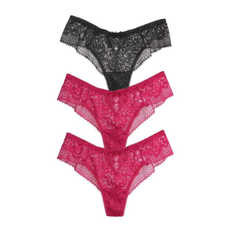 CINOON 3 buc/lot sexy din dantelă solubilă în apă Chiloți pentru femei cu șnururi G cu broderie Tanga cu talie joasă pe jumătate înfășurată în șold Chiloți bikini în formă de T