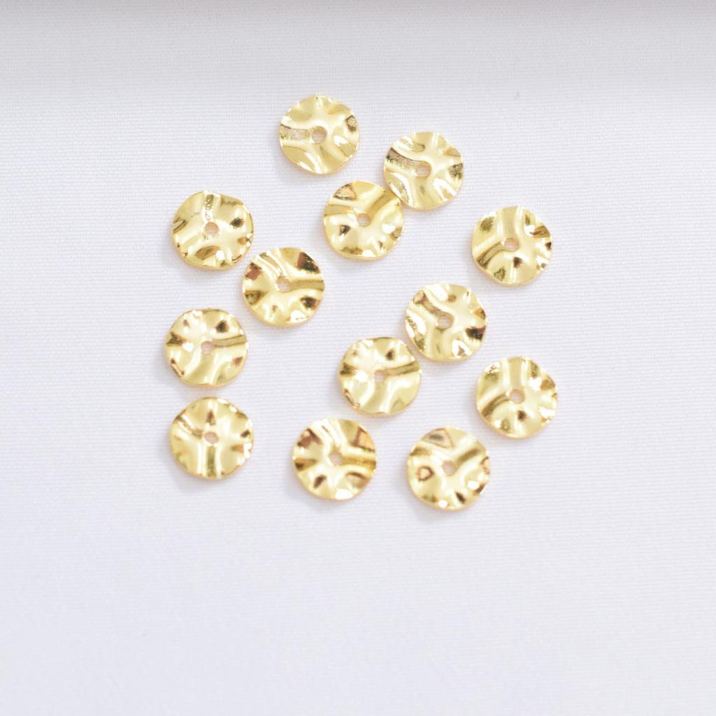 100pcs Color-Retaining 14K Gold-Wrapped Irregular-Textured Round Spacer, Retro Baroque Water Ripple Spacer, Gasket Special-Shaped