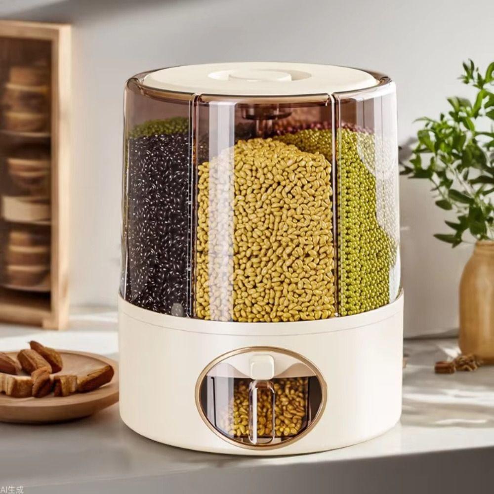 Rotatable Dividers Rice Dispenser One-Click Output Rotating Rice Bucket  Kitchen Storage