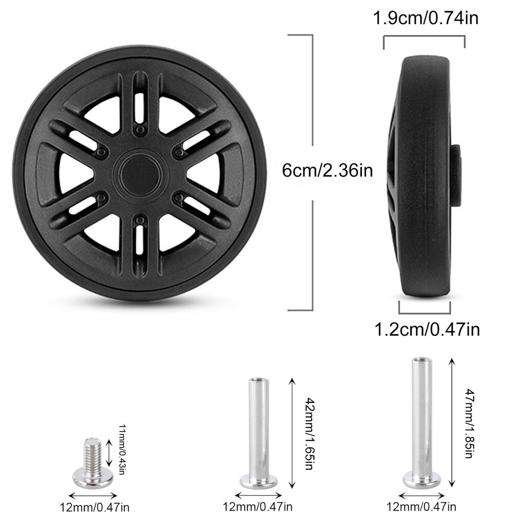 8 szt. kółek zapasowych do bagażu 60 mm podwójne kółka do bagażu gumowe zestawy naprawcze kółek do walizek łatwa instalacja