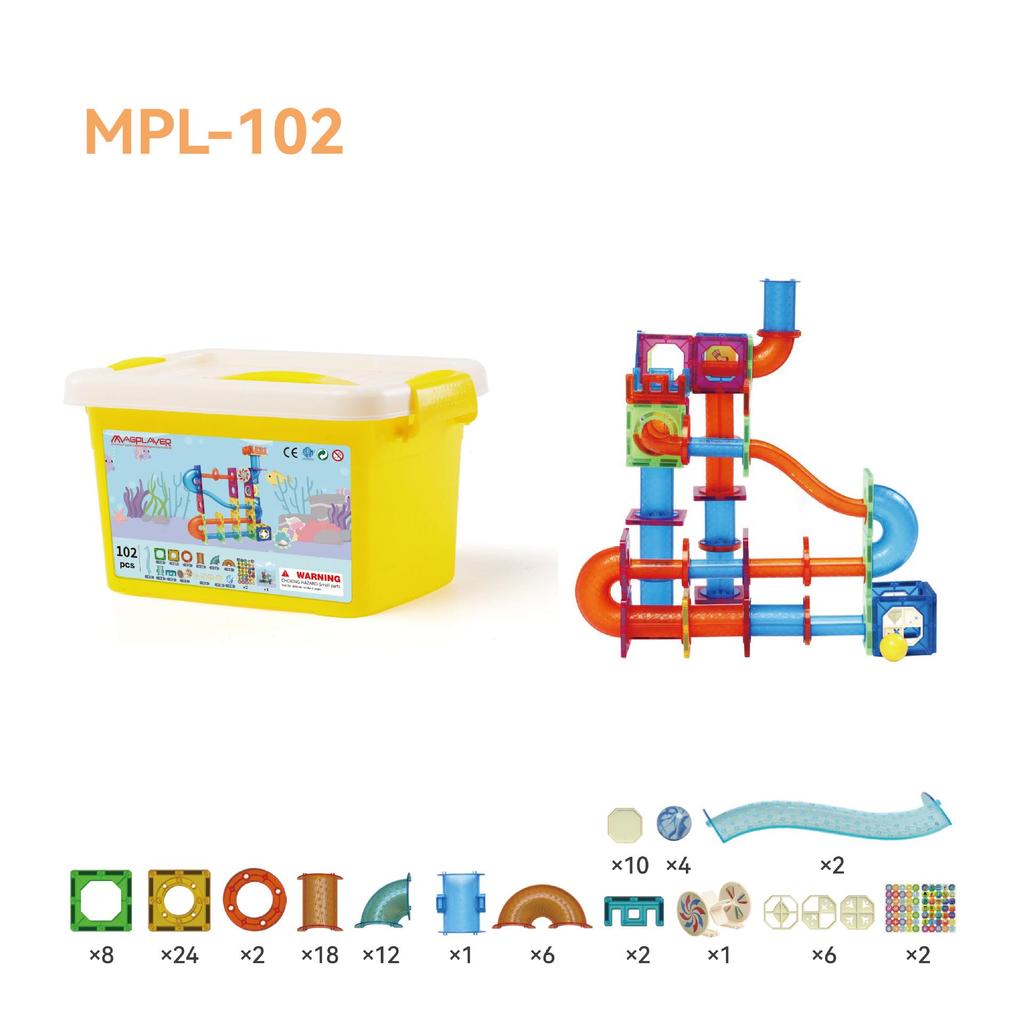 Cross-Border Magnetic Tiles: Colorful Large Window Building Blocks with Pipe Rolling Ball for Kids