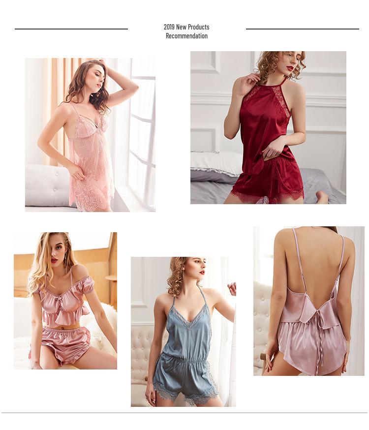 New Elegant European & American Lace Lingerie: Summer Nightgown with Bra Pads - 3-Piece Set