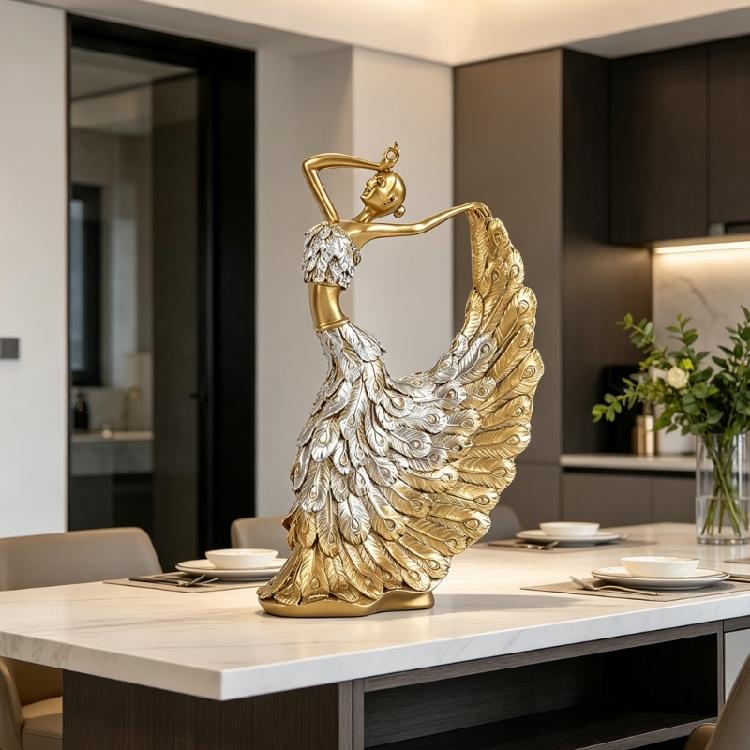 Kreatywna Figurka Tancerki Baletowej o Motywie Pawia Piękne Dekoracje do Salonu Design Dla Eleganckiego Wnętrza