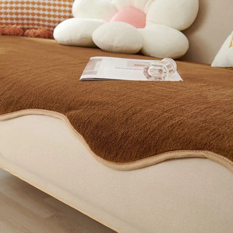 Winter Soft Plush Quilted Sofa Towel Solid Color Luxury Plush Sofa Covers Thicken Anti-slip Couch Covers for Living Room