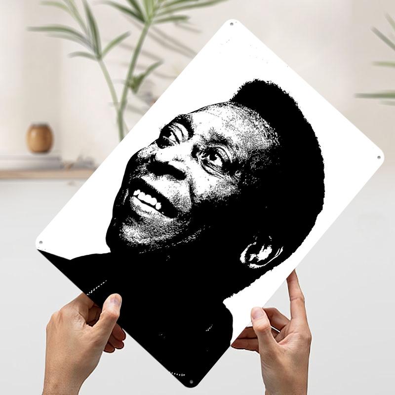 

Pele Black and White Portrait Printed Poster Customized Wall Art Retro Vintage Metal Tin Signs for Home Setup Decorations Decor 7.9x11.8In(20x30cm)