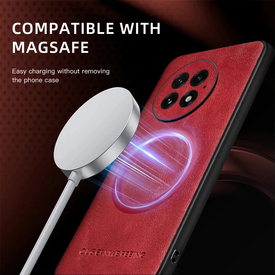 For OnePlus 11 12  13 Fine Hole PU Cow Pattern Leather Magnetic Ring Soft Edge Anti-drop Anti-fingerprint Phone Case