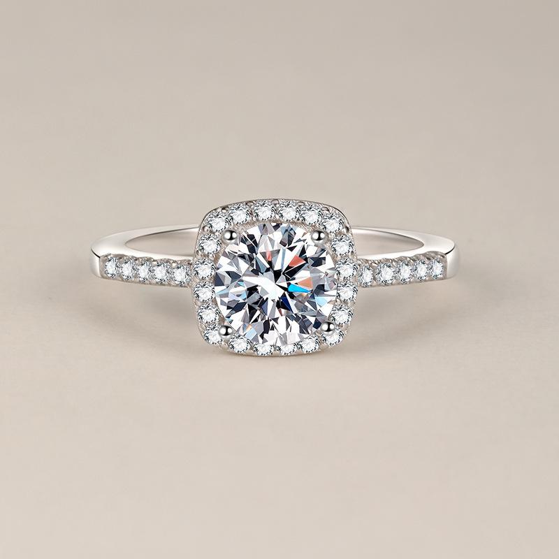 6.5mm S925 Sterling Silver Classic Four Prong Micro Pave Square Frame Moissanite Ring D VVS1 Exquisite Fine Jewelry