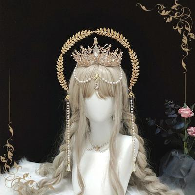Gothic Lolita Halo Headband Goddess Queen Anna Tiara Angel Necklace Hair Ornament Laurel Crown Baroque Headpiece Accessories