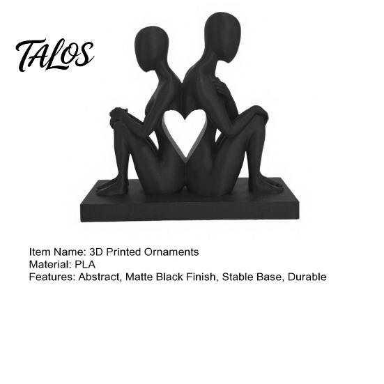 Nordic Style Decoration 3D Printed Abstract Back-to-Back Couple Sculpture, Matte Black Desktop Ornaments with Durable Decor Stable Base, Modern