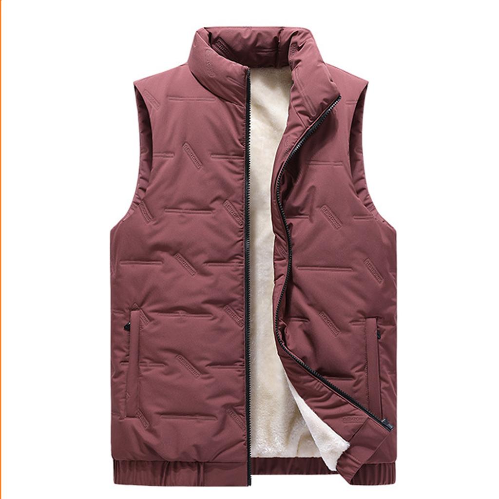 Men's Casual Solid Color Zipper Vest, Men's And Women's Stand-up Collar With Fleece Vest Jacket