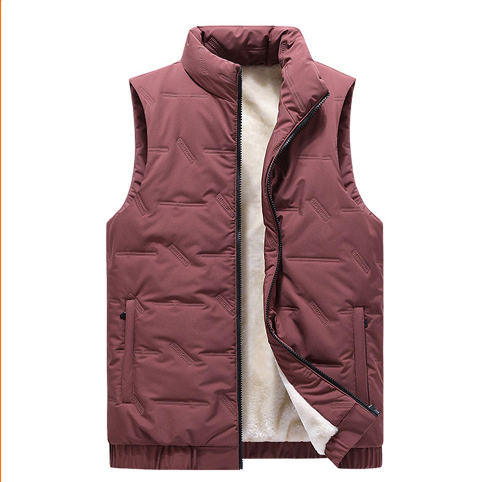 

Мужской повседневный однотонный жилет на молнии, мужской и женский жилет-куртка с флисовой подкладкой и воротником-стойкой M красный