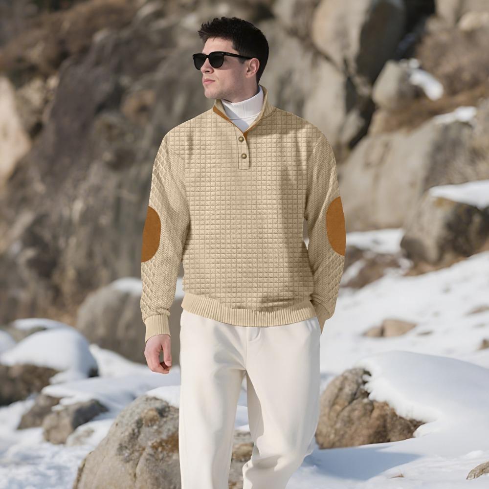 Autumn and Winter Men's New Square Grid Men's Stand Up Collar Single Breasted Casual Long Sleeved Sweatshirt