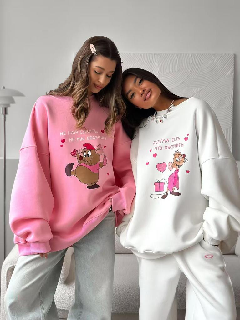 Sweet & Fun Couple Print Loose Sweatshirt - Fall/Winter 2025 Collection