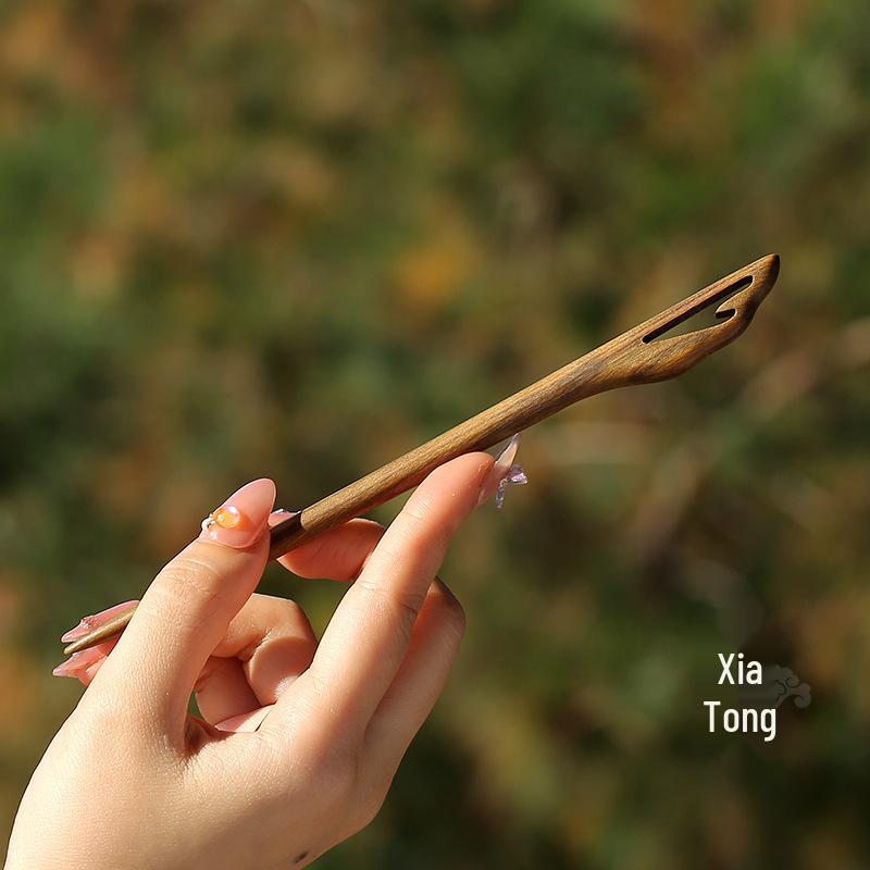 High-End Natural Ebony Wood Hairpin - Extended Chinese Ancient Style Black Hair Bun Accessory
