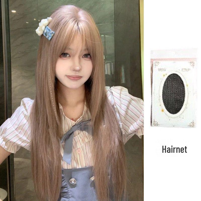 Women’s Full Head Long Straight Layered Pink Brown Lolita Wig
