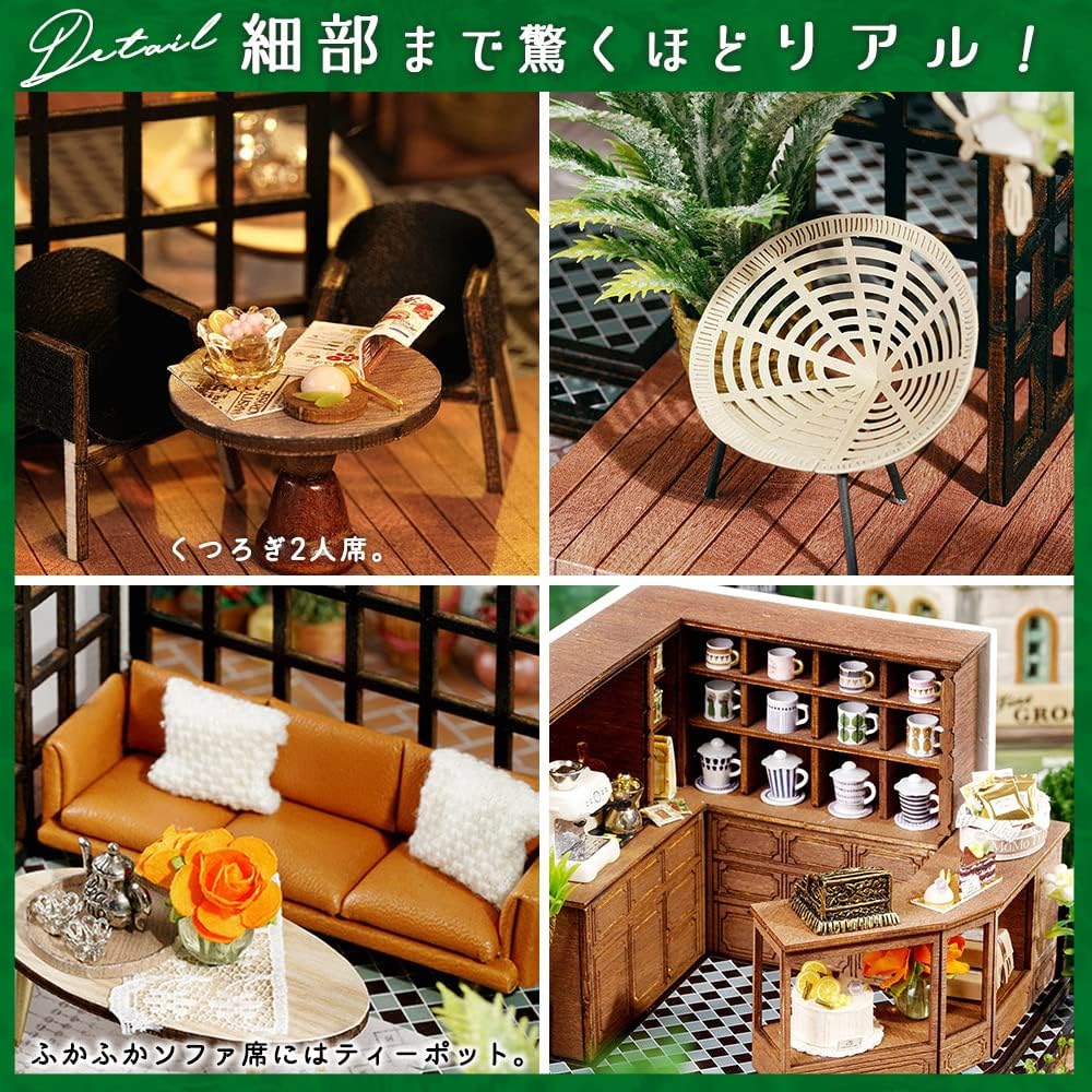 Moin Moin 1/24 Dollhouse Miniature Kit Tea House with LED Light and Acrylic Case