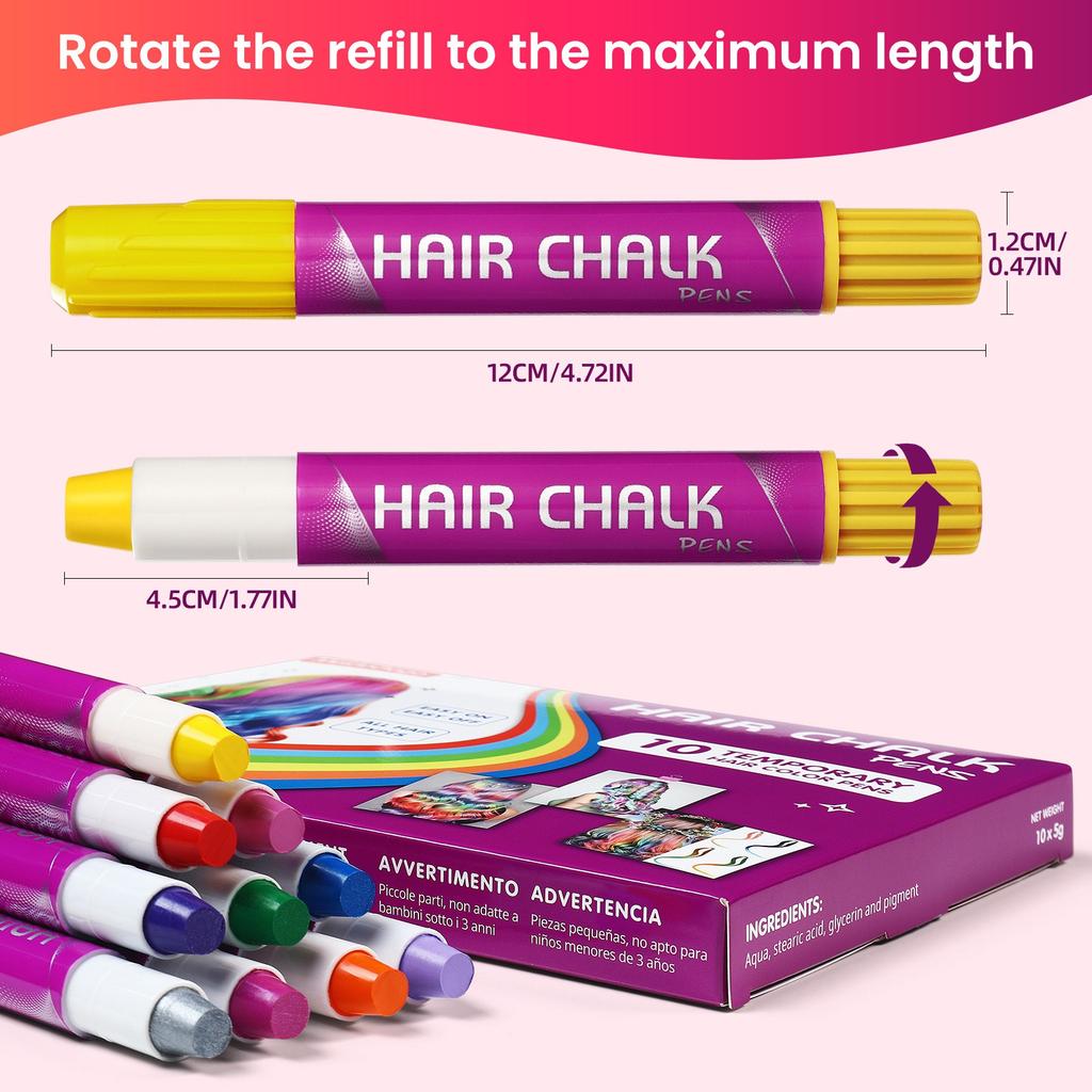 Einweg-Haarpflegestifte, Haarfärbewerkzeuge, Haarfärbestifte, 10 bunte Haarfärbestifte, Temporäre farbige Stifte, Leicht zu reinigen, Haarfarben.