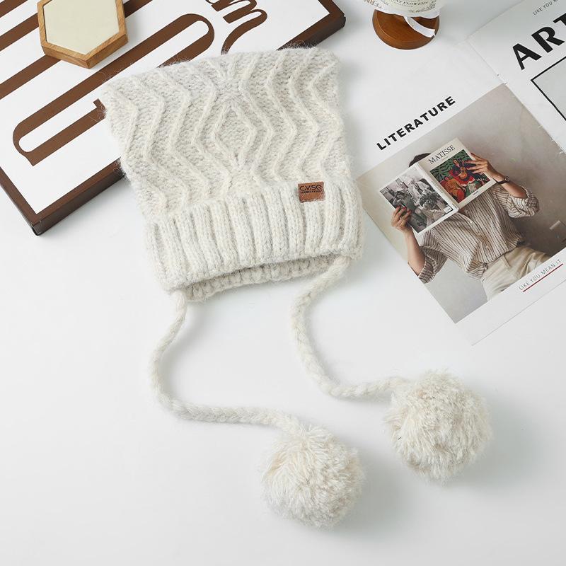 Sweet and Cute Cat Ear Knitted Head Hat Autumn and Winter Fashion Versatile Warm Wool Hat Outdoor Cold Proof Hat Women