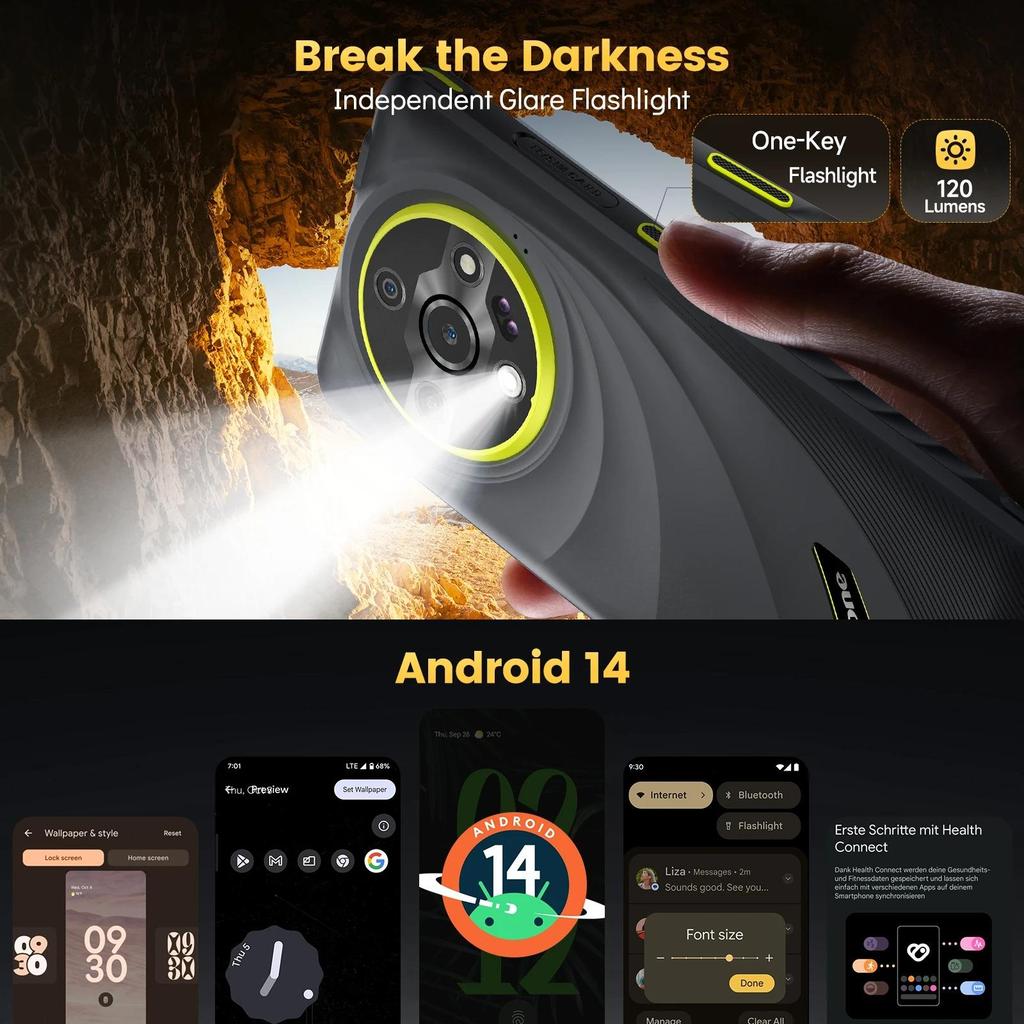 Ulefone Armor X31 4G Robustes Telefon 6,56” Android 15 Smartphone Bis zu 12 GB RAM 128 GB ROM 48 MP NFC Nachtkamera IR-Blaster Global