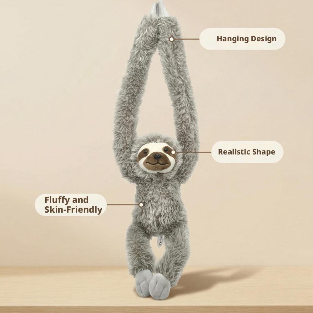 Long Arm Sloth Plush Toy Soft Stuffed Sloth Animal Doll Gray Brown Fluffy Plushie  Home Decor Huggable Companion Gift