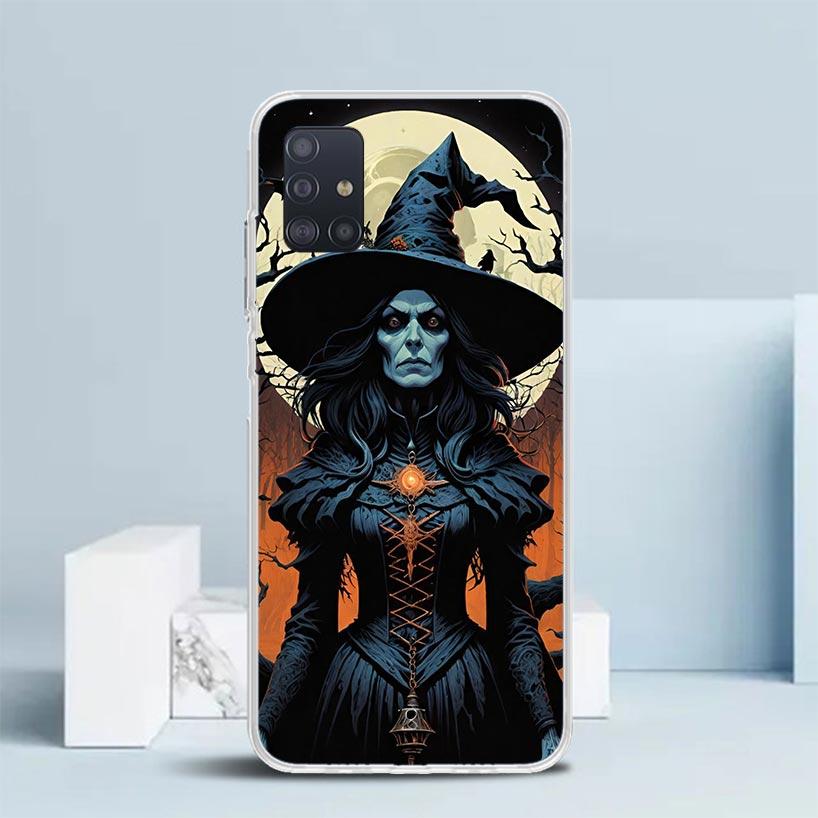 Halloween Moon Witch Horror Soft Cover for Samsung Galaxy A12 A22 A32 A52 A72 A02S Phone Case Note 20 Ultra 10 S10 Plus A51 A71