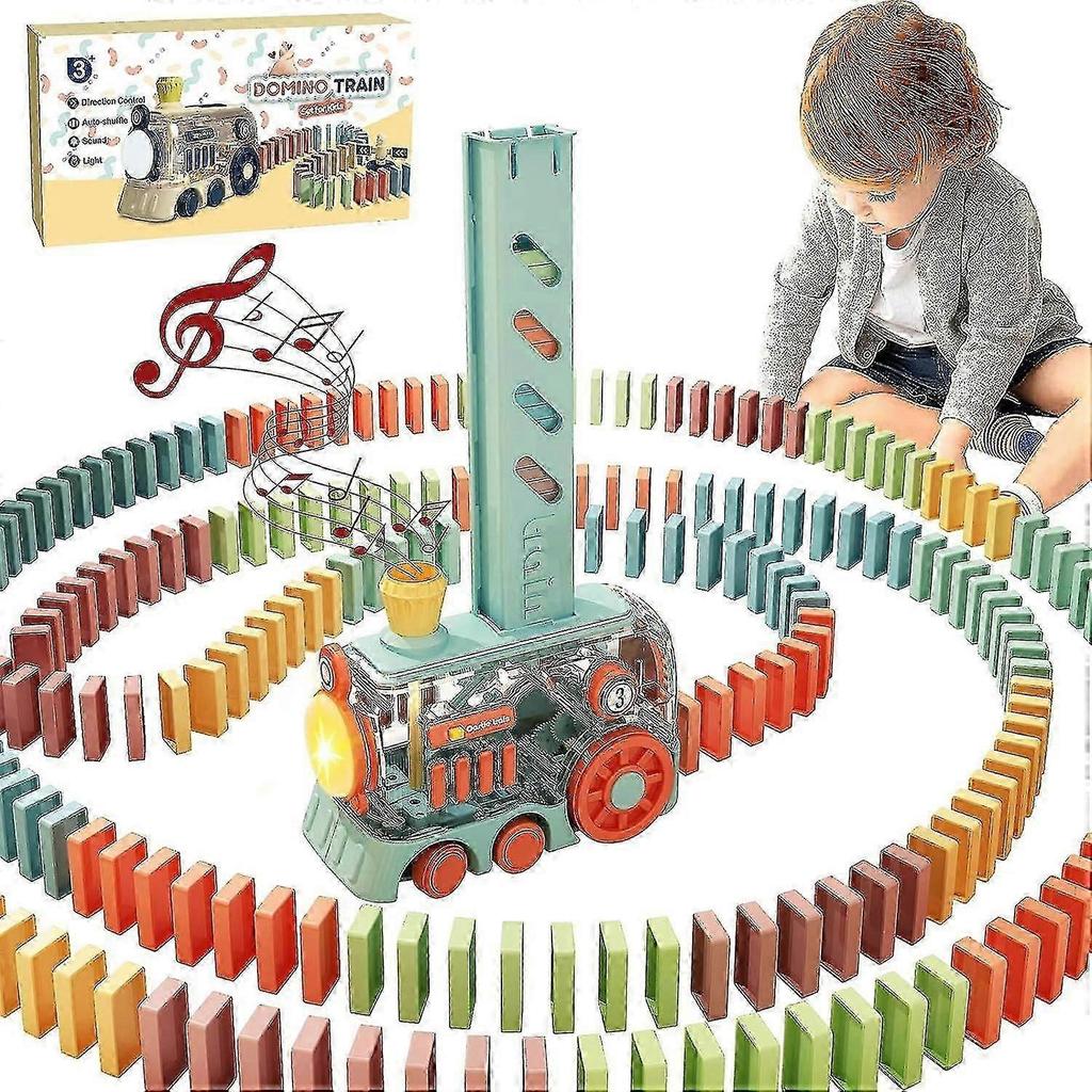 200 Pcs Automatic Dominoes Train Set,fun And Colorful Train With Lighting Sound Effects,creative Dominos Game Toy For Kids Boys And Girls Age 3-8 [gre