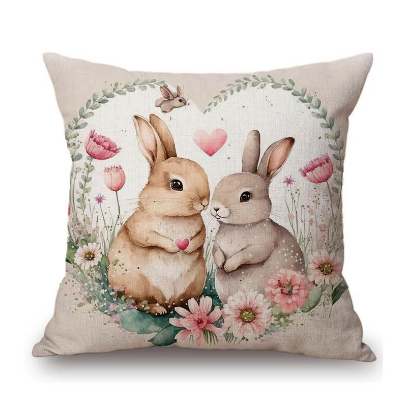 Happy Easter Decoration Art Cute Bunny Rabbit Eggs Spring Cotton Linen Sofa Throw Pillow Case Decorative Cushion Cover