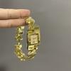 Temperament Fashion Retro Classic Gold Alloy Square Watch Diamond Hollow Bracelet Ladies Watch