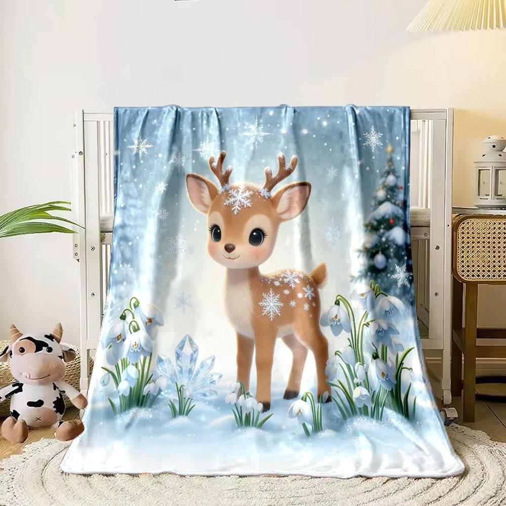 1PC Small Animals in A Winter Scene Printed Blanket, All-Season Multi-Use for Nap, Camping, Travel, Car ,sofa Machine Washable