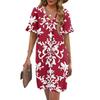 Women's Summer Floral Print Dress Pleated Short Sleeve V-Neck Pocket Casual Dress