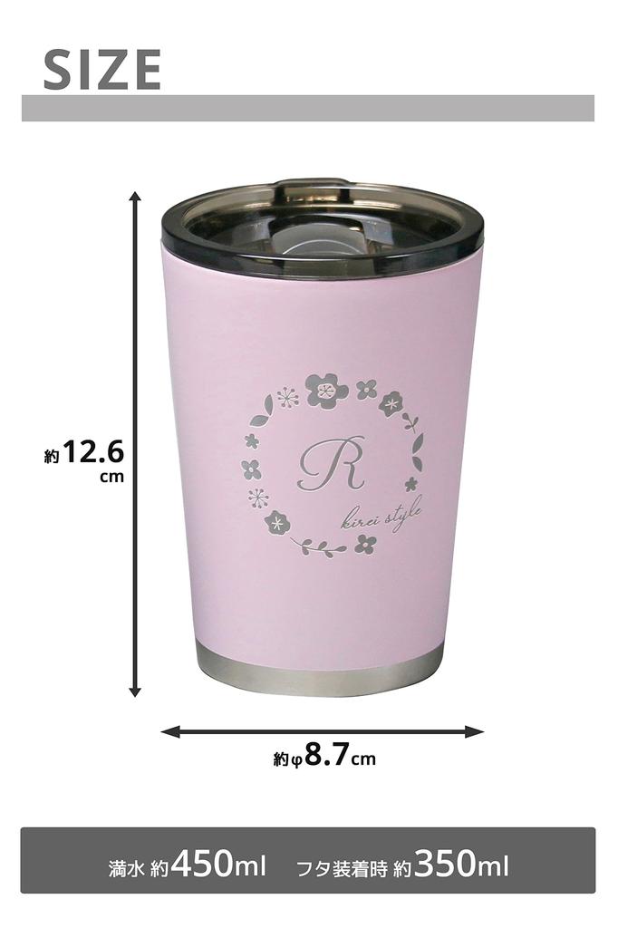 OGURA Stainless Steel Initial Convenience Store Coffee Cup with Vacuum Size R Tumbler, Alphabet, Lid, Insulated, Insulated,
