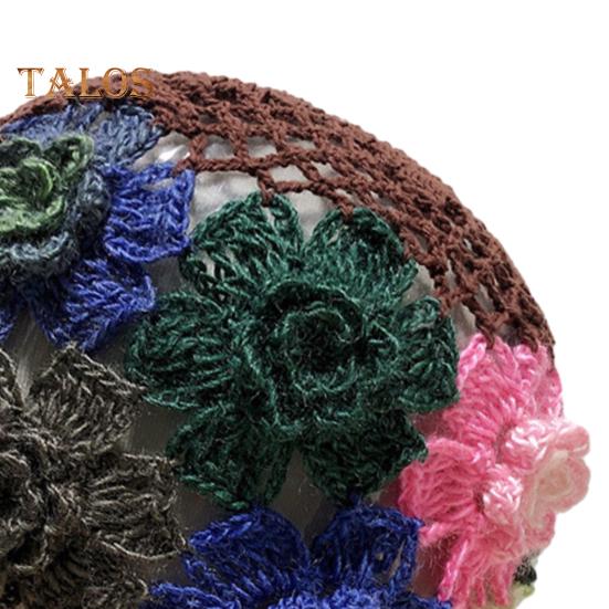 Women Hat Manual Colorful Hollow Out Knitted Flower Crochet Elastic Soft Breathable Lightweight Sunshade Soft Travel Outdoor Cap Brimless Beanie