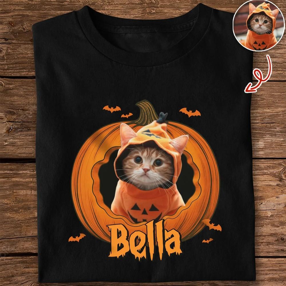 Custom Dog Cat Photo Halloween Pumpkin Dark Shirt S-5XL AD571 Unisex T-Shirt XL