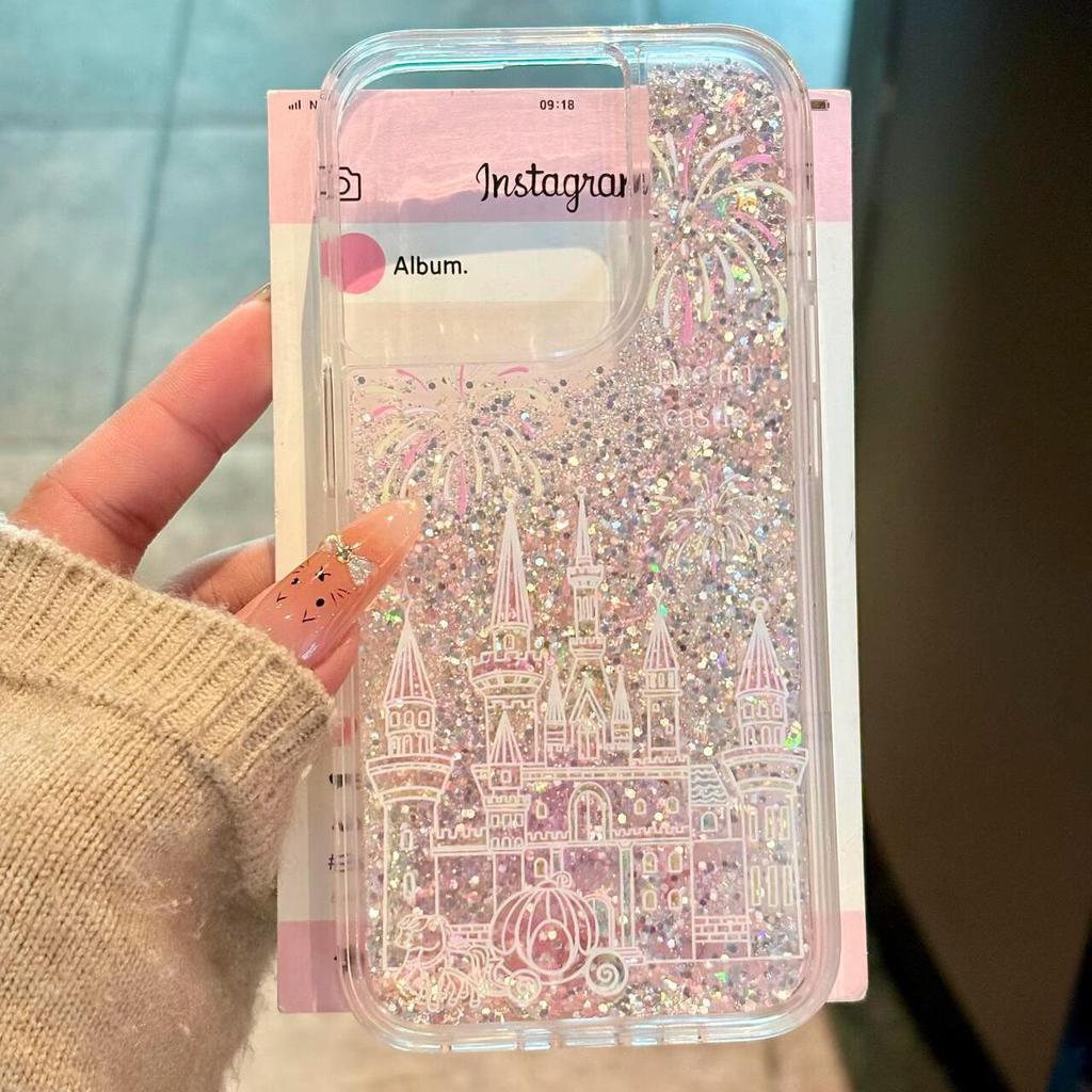 The New Firework Castle Silver Flake Sand Case Is Suitable for The Apple 16promax Transparent Iphone15 Advanced Protective Case