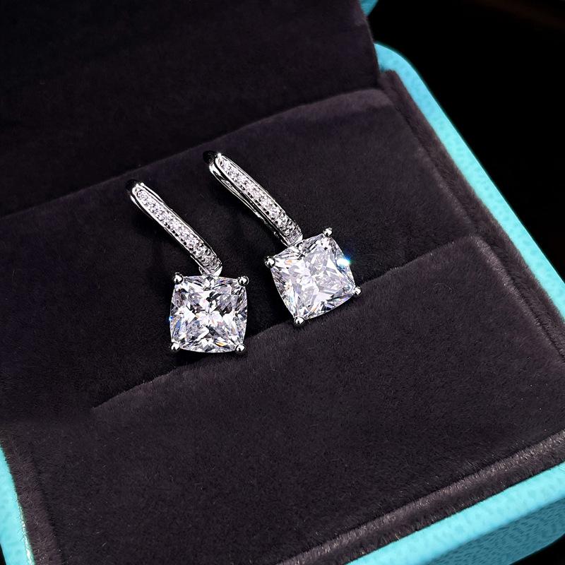 S925 Sterling Silver Versatile Dangle Earrings with White Gold Plating and Diamond Set